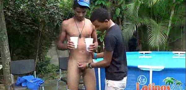  Two Latin gay mates go down and dirty by the pool